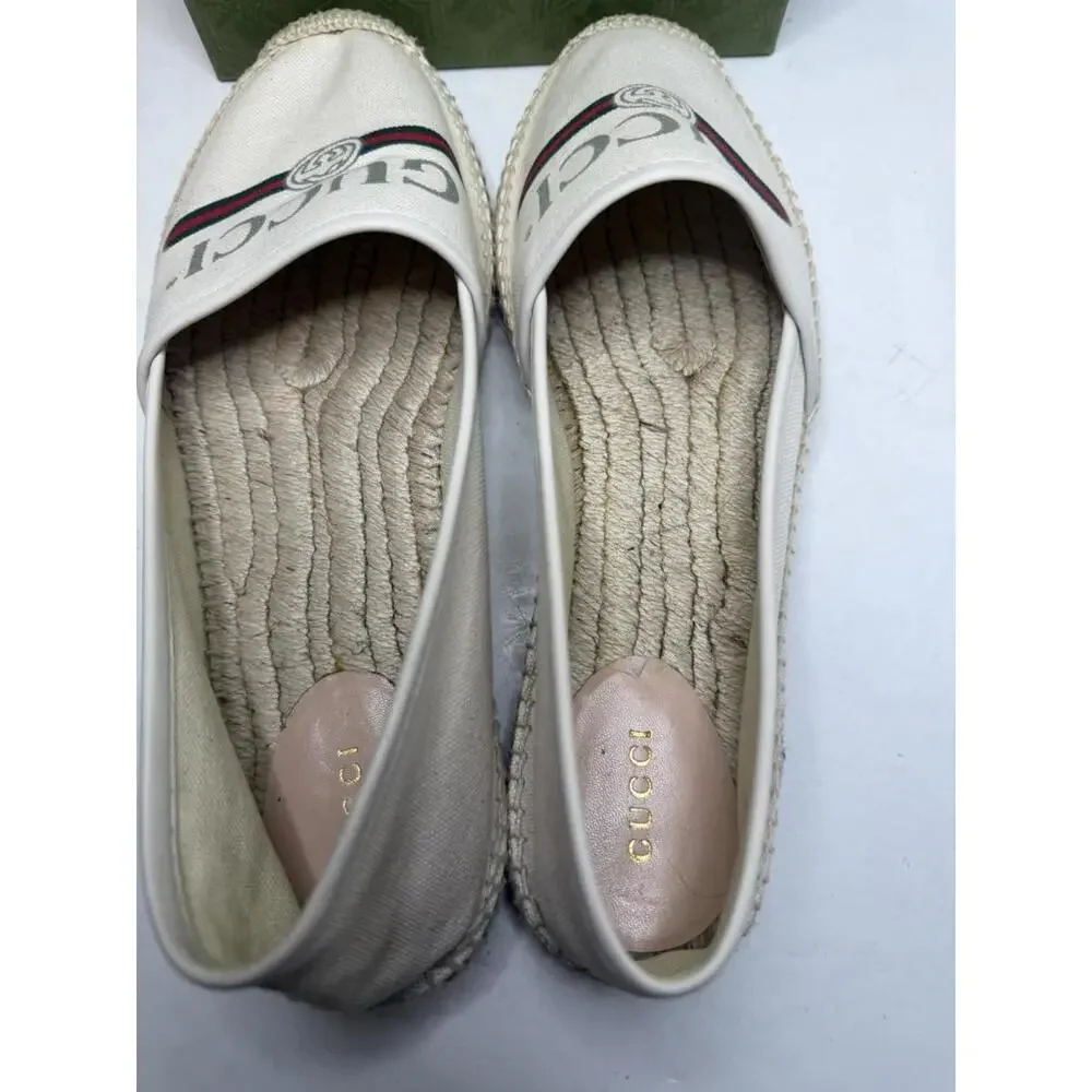 Gucci GG Logo Canvas Espadrilles Beige Green Red Stripe Men EU 42 New Box - Picture 4 of 6